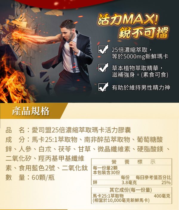 25倍濃縮萃取瑪卡活力膠囊