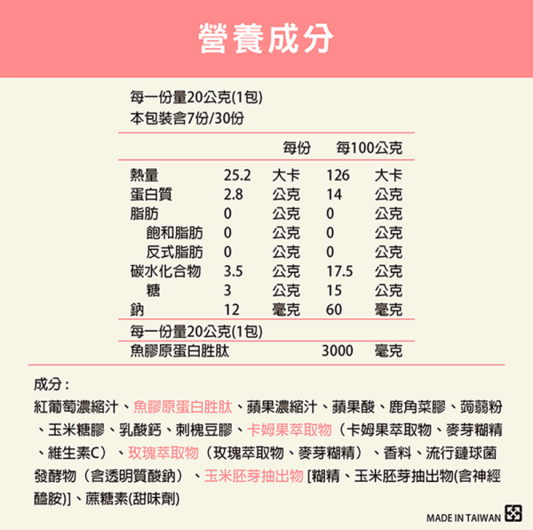 速果益-膠原彈潤凍-葡萄風味 20g(30入/盒)