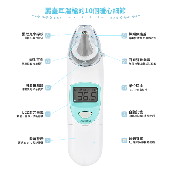 紅外線耳溫槍 8D91【寶寶適用小探頭 一秒量測，內附21個耳套】台灣製